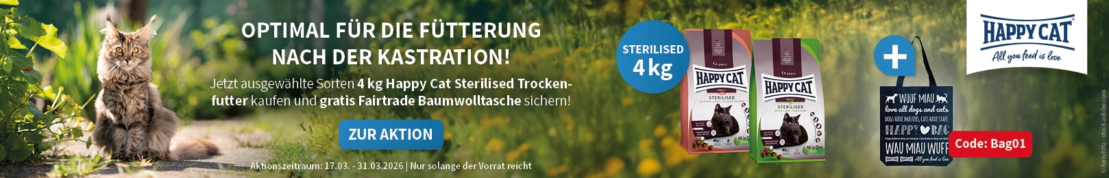 Happy Cat 4kg Cat Sterilised Lamm, Lachs + gratis Fairtrade Baumwolltasche